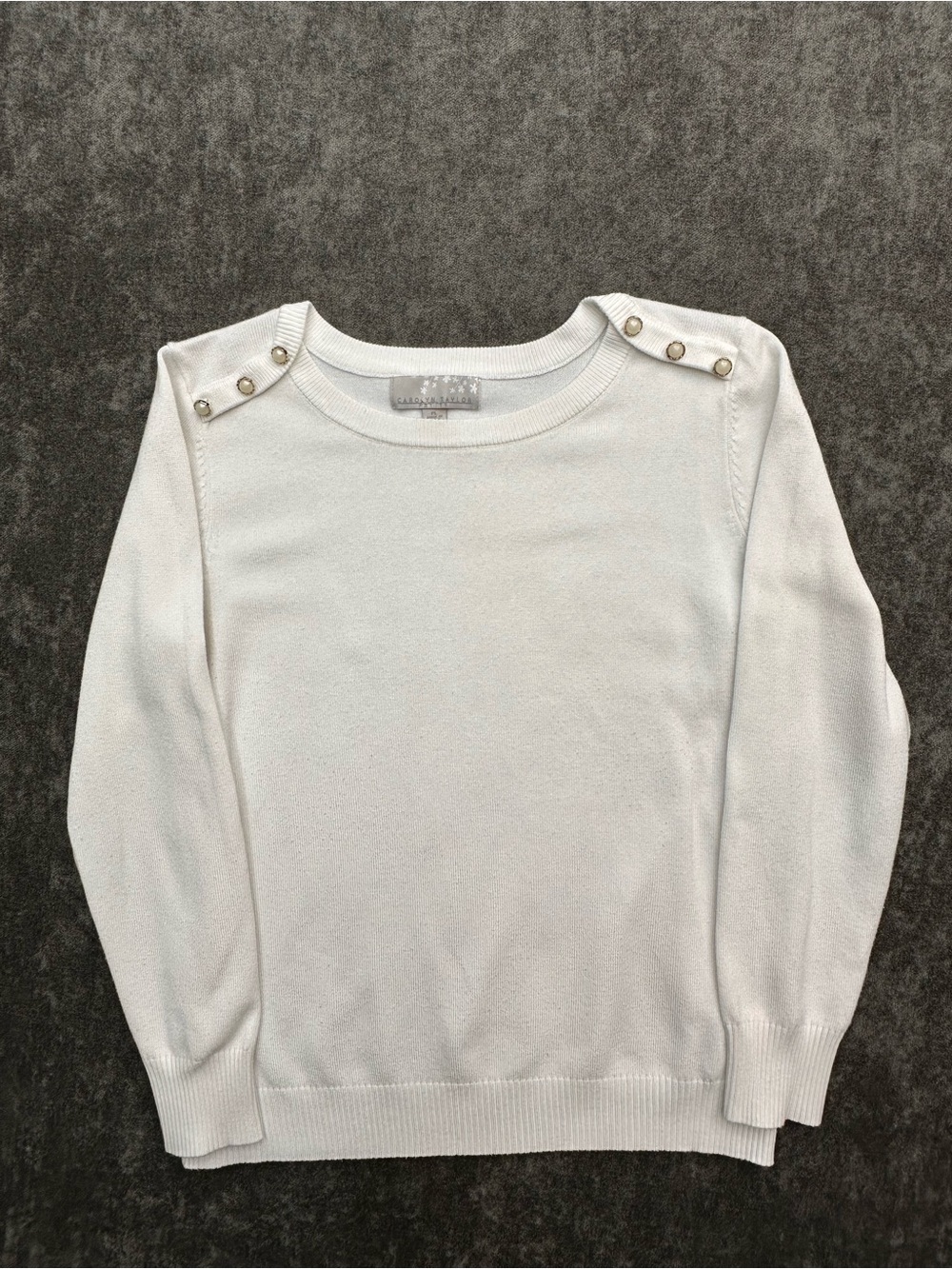 Carolyn Taylor Ivory Crewneck Sweater with Shoulder Buttons